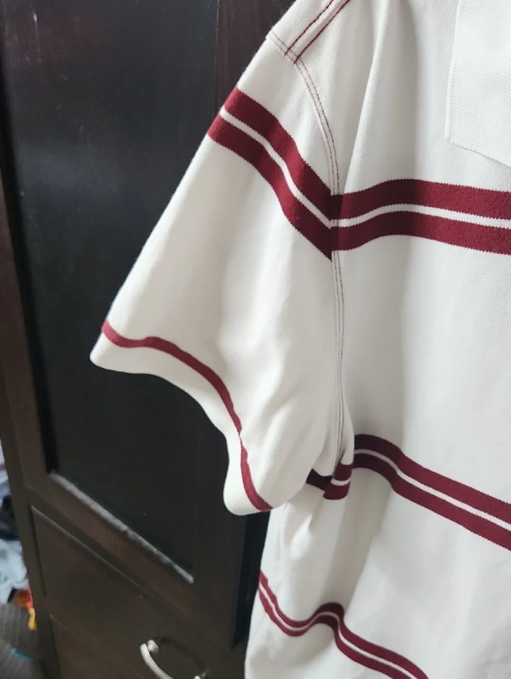 Banana Republic White Polo with Burgundy Stripes